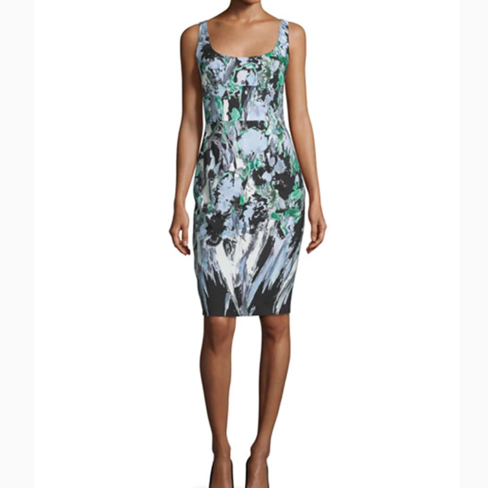 NWT Milly Painted Floral Sheath Dress Abstract blue 2